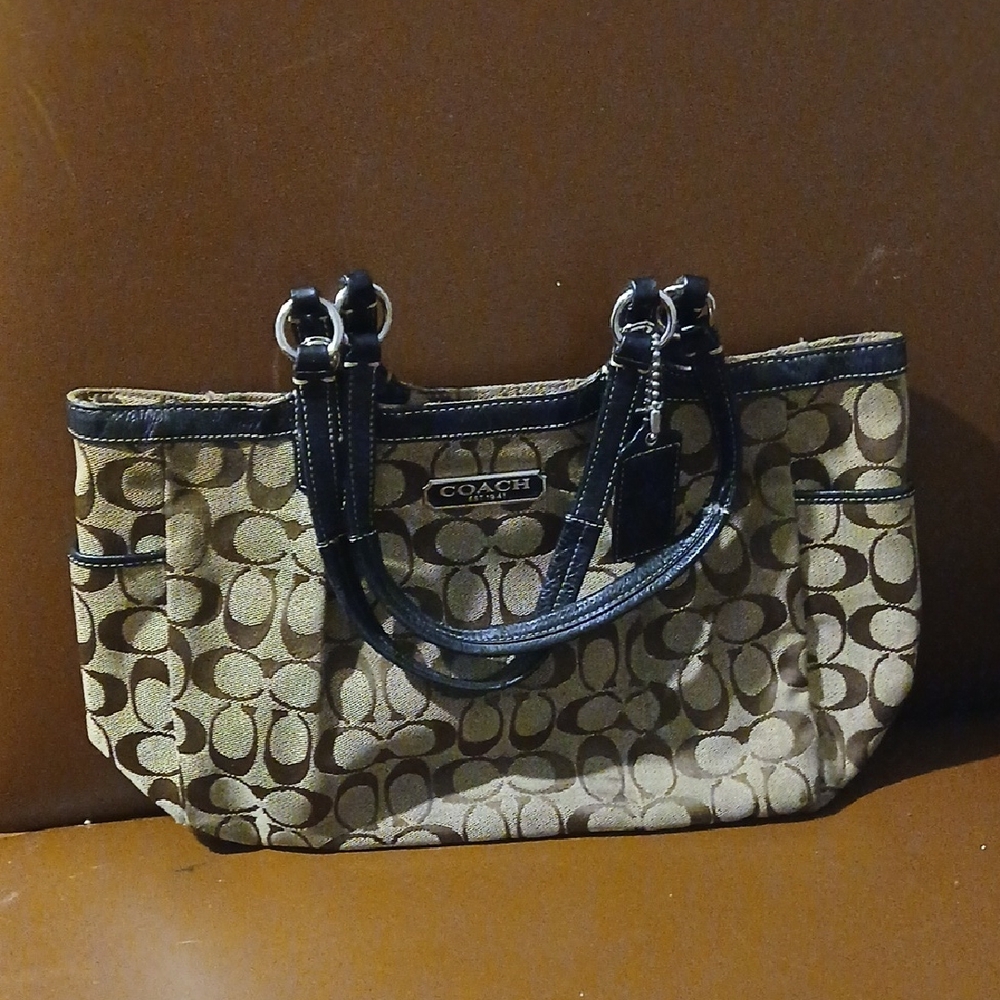 Coach Tan and Black Signature Tote